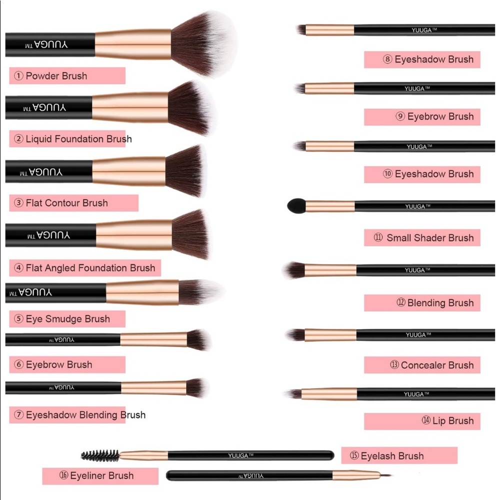 🖤16 piece RoseGold MakeupBrush set,With Pouch🖤